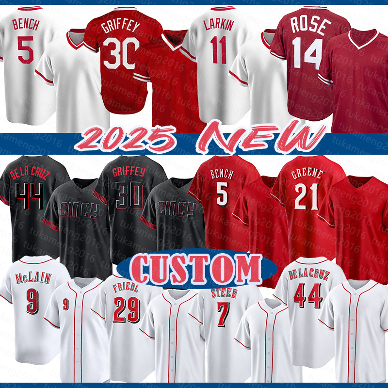 Elly De La Cruz Ken Griffey Jr. Baseball Jerseys Johnny Bench Hunter Greene Matt McLain TJ Friedl Spencer Steer Tyler Stephenson Jake Fraley Barry Larkin Man