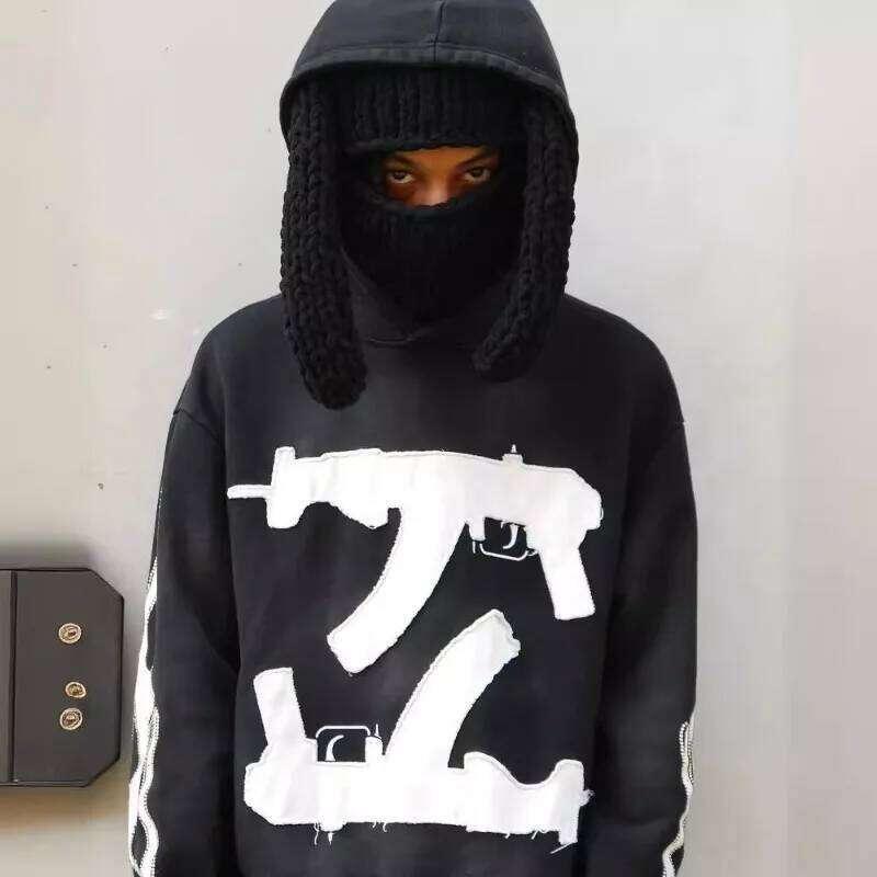 Y2k Goth Trendy European and American Patchwork Pattern Long Sleeved Pullover Hoodie Hip-hop High Street New Sweatshirts