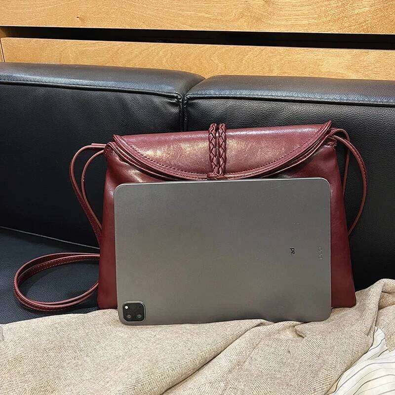Meet You Trend Vegetable Tanned Leather Envelope Clutch Women Large Capacity Solid Color Soft Shoulder Messenger Bag