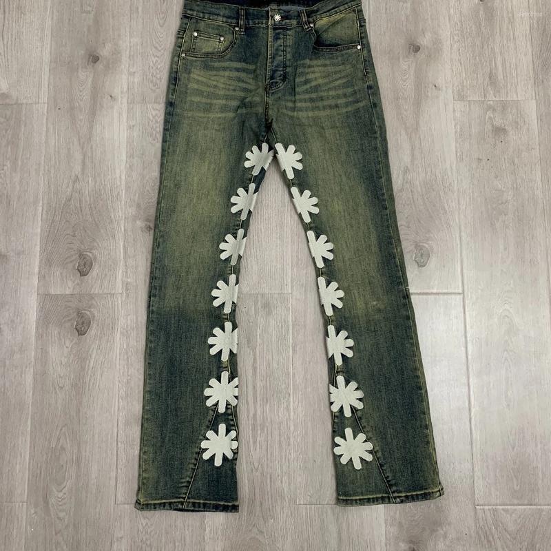 Men's Jeans Streetwear Inner Side Floral Embroidery Black Blue LOSTSHDWS Jeans for Men Straight Loose Pockets Denim Pants Oversized Ropa Hombre
