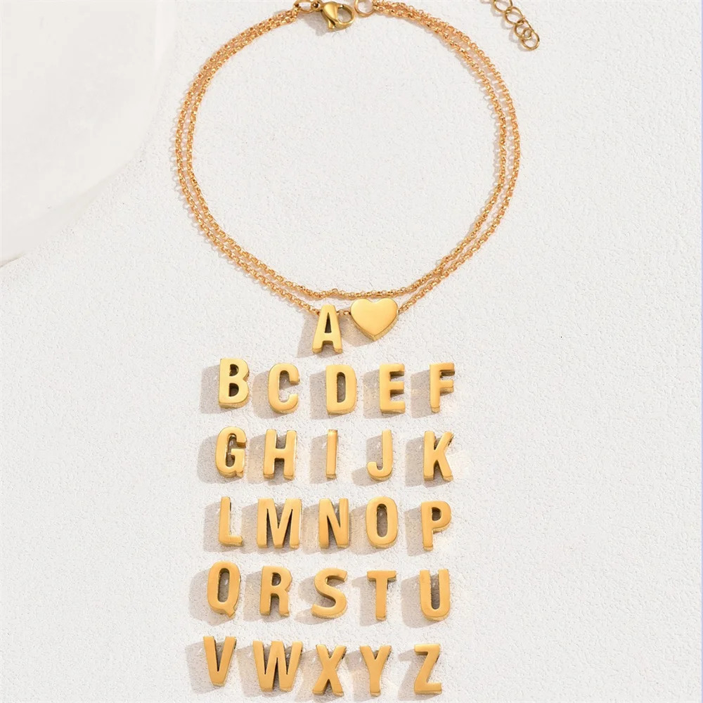 Boho 26 Letters A-Z Stainless Steel Chain Anklets For Women Simple Heart Ankle Bracelet Anklet Beach Jewelry Summer Accessories 250606