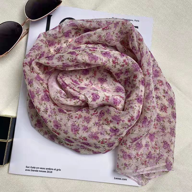 K965 Summer thin silk scarf ladies high-end Georgette scarf long versatile fashion shawl scarf beach towel