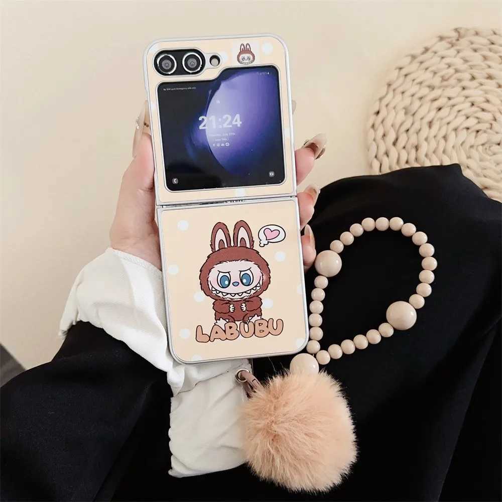 Fashionable Cartoon Labubu Phone Case for Galaxy Z Flip 4 5 6 Flip6 Zflip5 ZFlip4 Bracelet Slim Plating CoverXJ250609