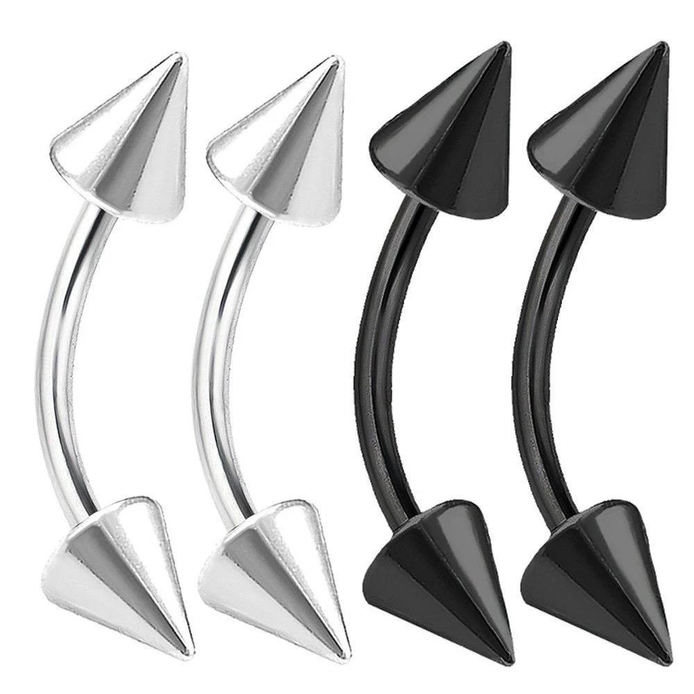 4pcs 16g Curved Barbell Cartilage Lip Tragus Eyebrow Forward Helix Conch Daith Earring Black Vertical Labret Spike Pick Size 250606