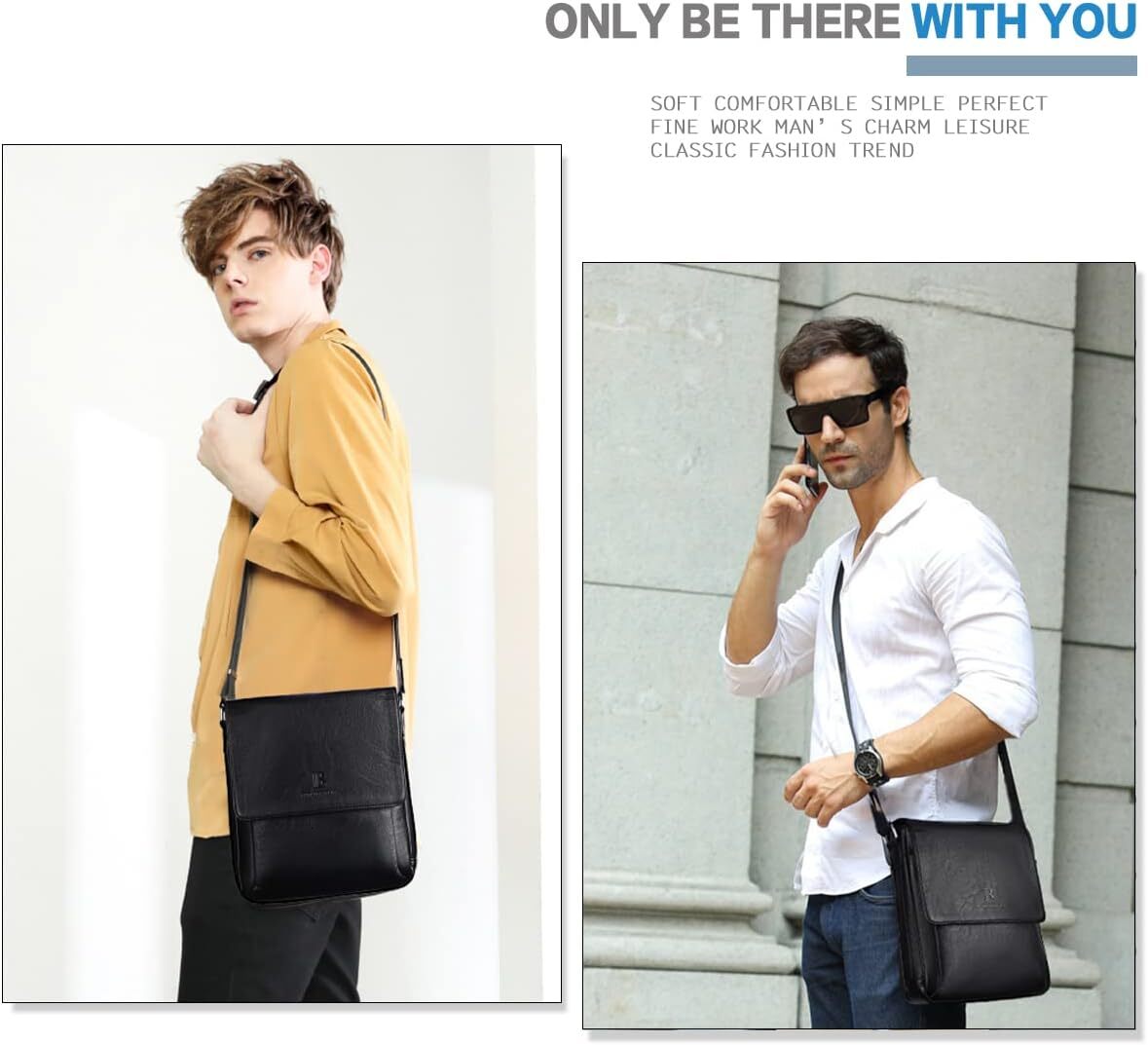 Men's Crossbody Bag, Vegan Leather, Shoulder Purse Side Sling Satchel, Small Messenger for Travel Work Daily