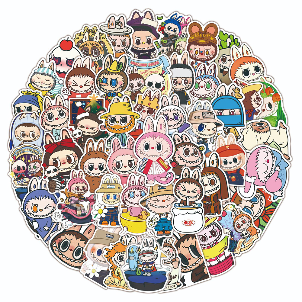 10/30/50pcs Cute Labubu Monster Cartoon Stickers Decals DIY Laptop Notebook Fridge Water Bottle Decoration Sticker Kids Toys