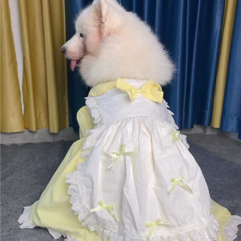 Large Dog Princess Dress - Yellow Ruffle Handmade Pet Gown for Samoyed
