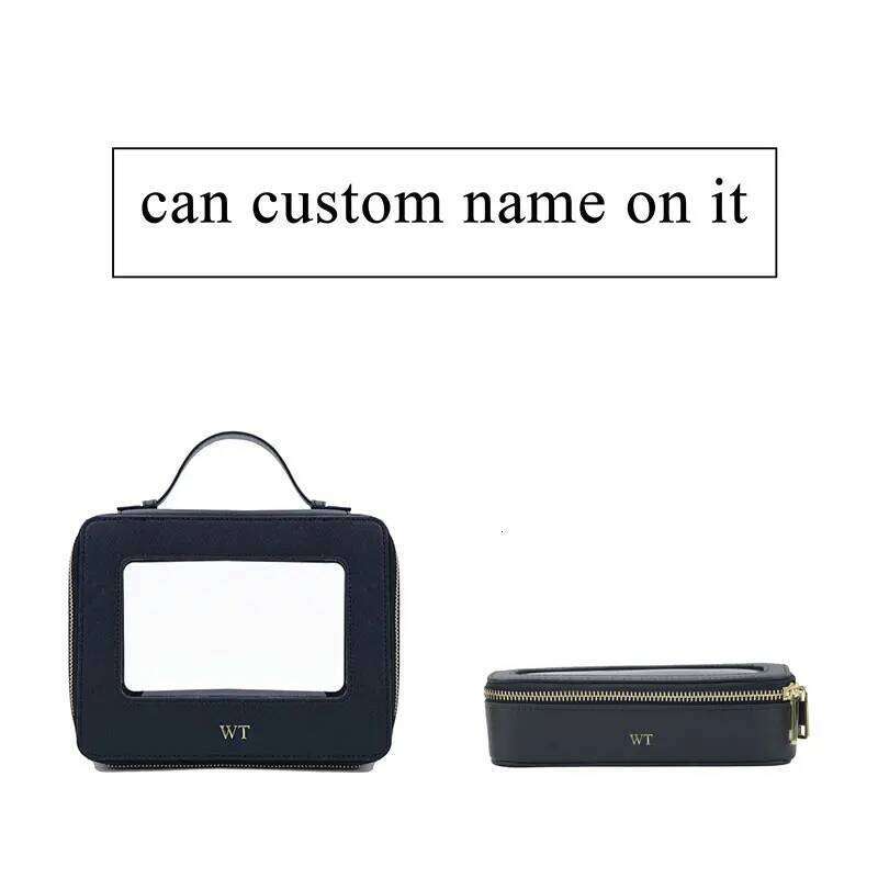 Custom Genuine Leather Set Colorful Classic Saffiano Portable Travel Clear PVC Cosmetic TPU Wash Bag