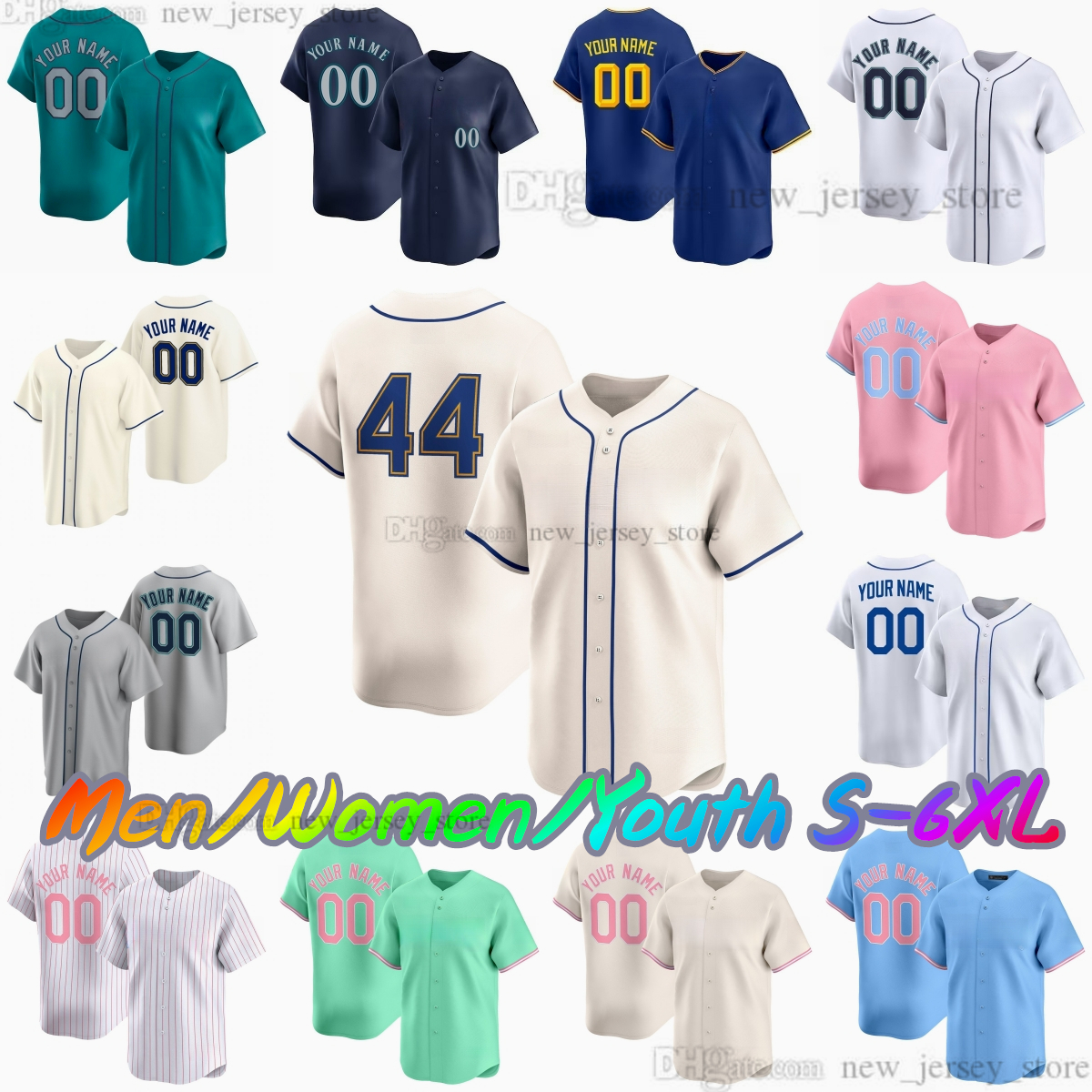 Custom S-6XL 2025 New 44 Julio Rodriguez Baseball Jersey 29 Cal Raleigh 20 Luke Raley 56 Randy Arozarena 3 Crawford 24 Ken Griffey 51 Ichiro Suzuki Stitched Jerseys