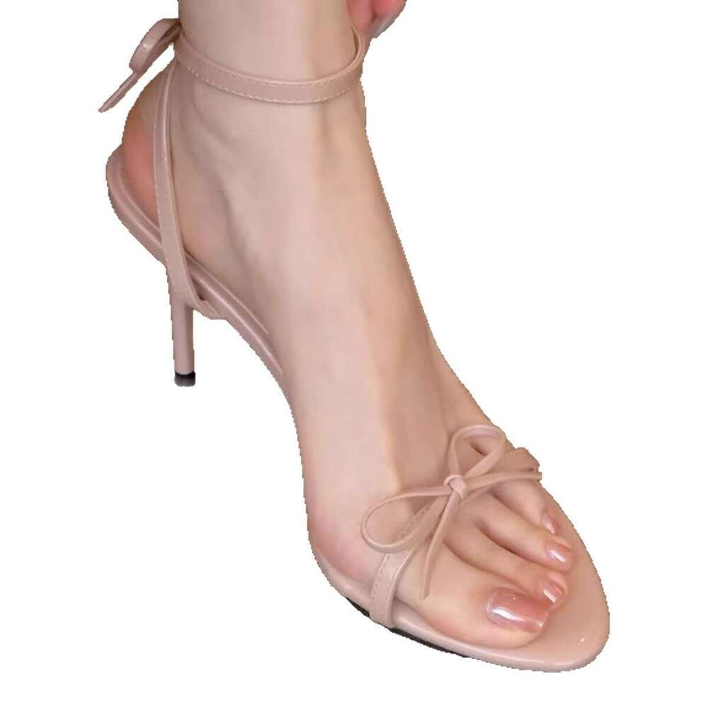 High Heels 2025 Summer New French Style Bow Round Strap Open Toe Stiletto Elegant Sandals for Women