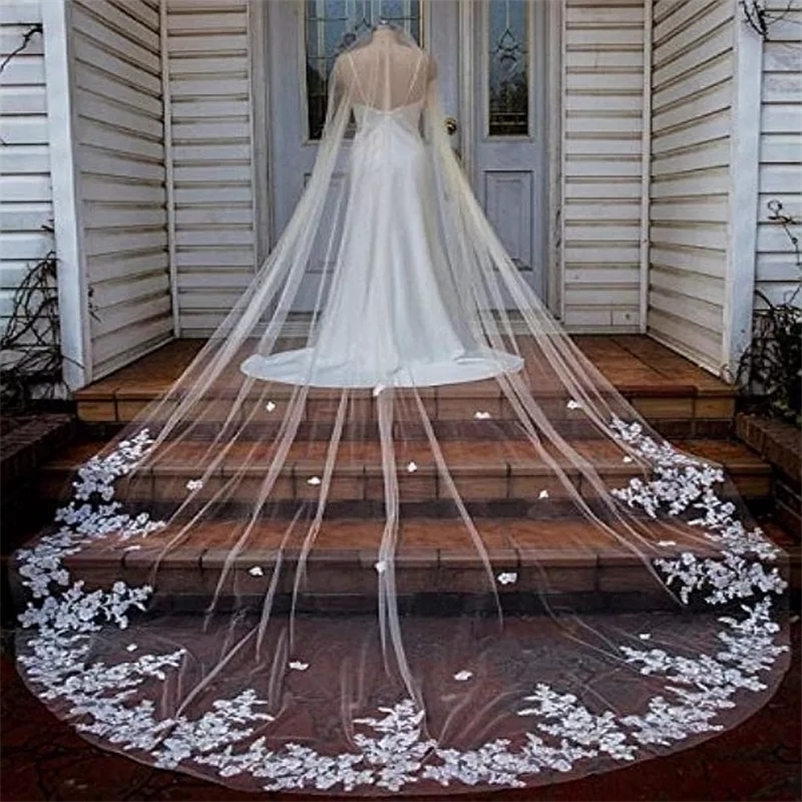 Po 4m 5m One Layer Wedding Veil With Comb White Lace Edge Bridal Veils Ivory Appliqued Cathedral Wedding WED VEIL 250530