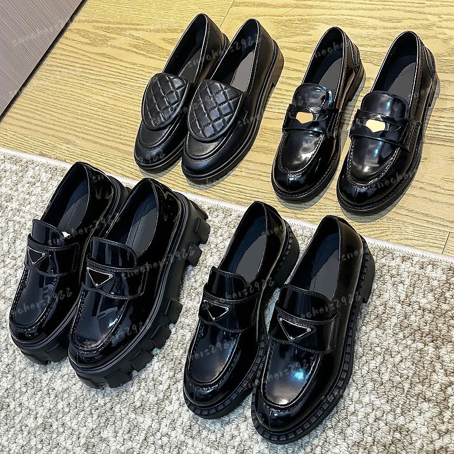 Designer dress shoes loafers Women thick soled quilted leather cover mule patent casual shoes metal buckle black flat shoes mule ox jin soft leather shoes