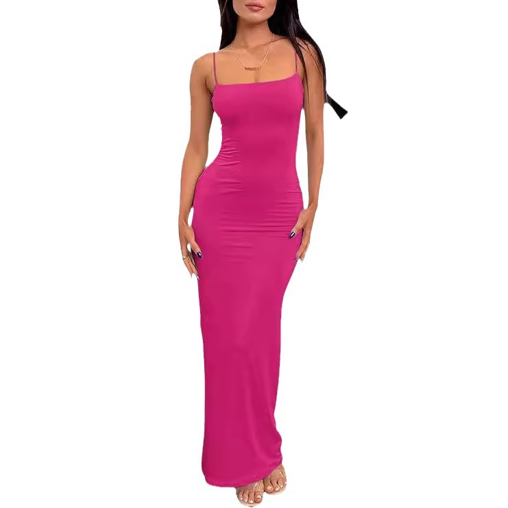 Summer Casual Slip Dresses 2024 Party Evening Elegant Spaghetti Strap Double Lined Bodycon Maxi Dress For Women Fashion
