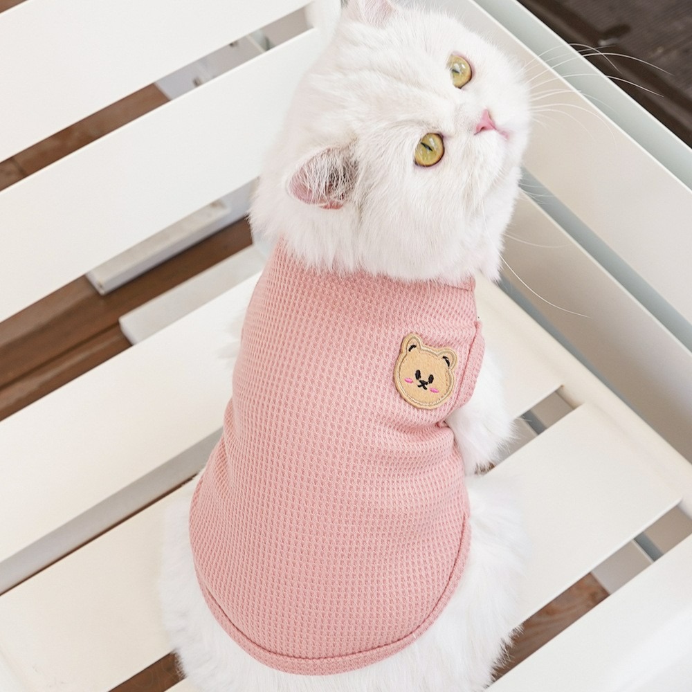 Pet Dog Cat Summer Vest Thin Cotton T-Shirt with Bear Patch for Small Medium Dogs & Cats