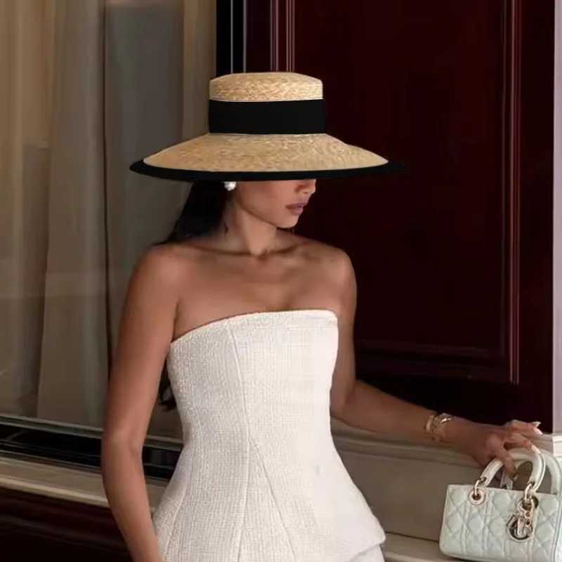 Chic Wheat Straw Hat for Women Straw Hat Boater Ladies Vacation Sun Hat Beach Summer Wide Brim Hat Vacation Jazz Hat Panama W250609