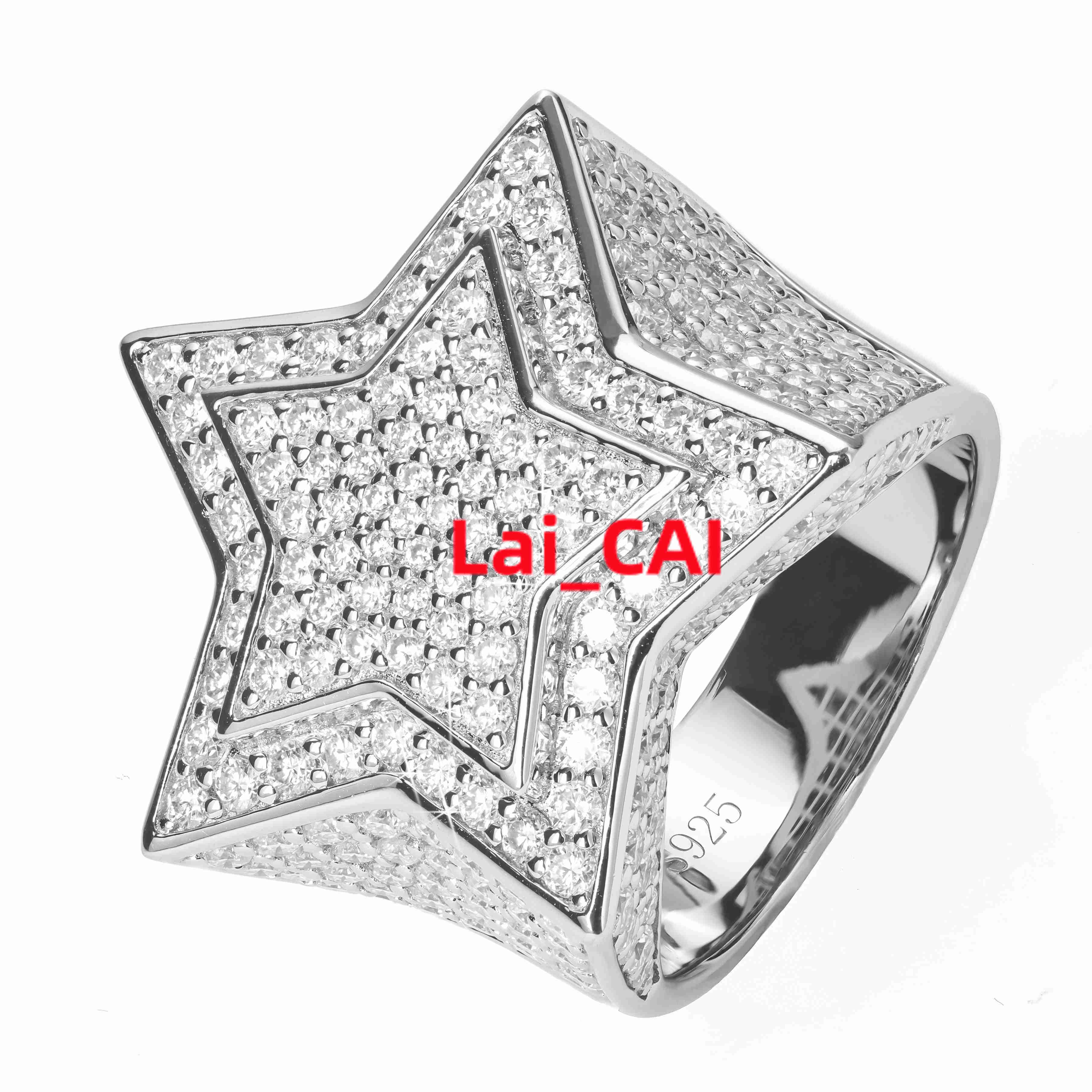 Hip Pop 5 Point Star VVS Moissanite Diamond Ring Hot Sale Iced Out Fashion Style Mens Ring Silver 925 Plated 18K Gold
