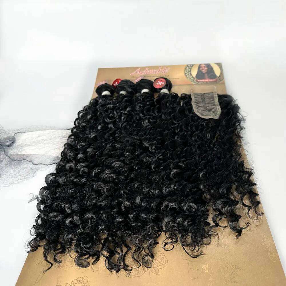 Adorable Heat Resistant Fiber Synthetic Water Wave Hair Extension Weave Bundles With Closure DAISY 4PCS+1 Set (24")