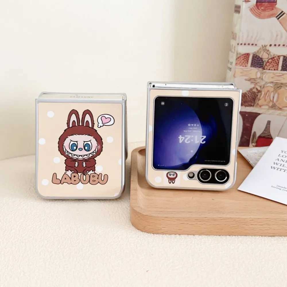 Fashionable Cartoon Labubu Phone Case for Galaxy Z Flip 4 5 6 Flip6 Zflip5 ZFlip4 Bracelet Slim Plating CoverXJ250609