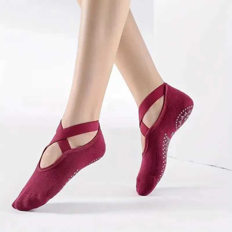 Non-Slip Pilates Socks with Bandage Cotton Backless Yoga Socks for Women Fitness Ballet Dance Workout Sports Socks Slipper XJ250609