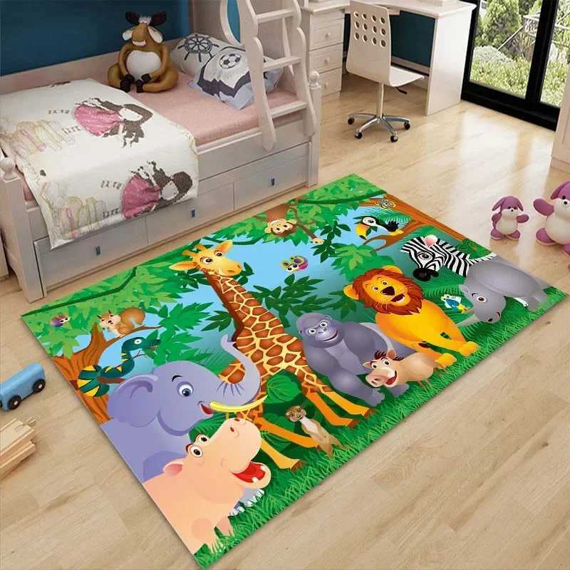 Cute Zoo Themed Mat Cartoon Animated Decorative Rug Kids Play Crawling Carpet Multi-size Four Seasons Non-slip Rug Quick Arrival y250609BXTO