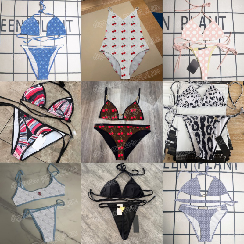 Brand Printed Triangle Bikinis Women Sexy Halter Bra Briefs Swim Suits Designer Cherry Swimwear Summer Beach Resort Charm Bathing Suit