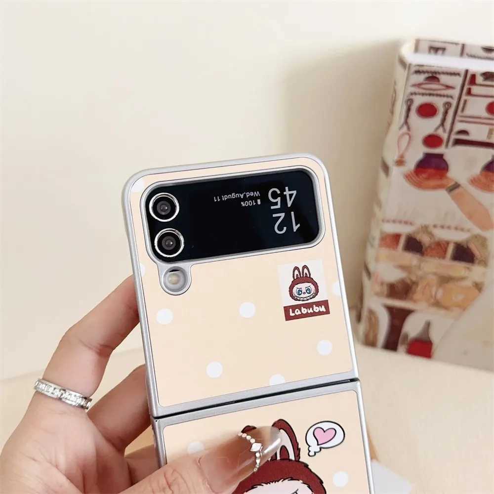 Fashionable Cartoon Labubu Phone Case for Galaxy Z Flip 4 5 6 Flip6 Zflip5 ZFlip4 Bracelet Slim Plating CoverXJ250609