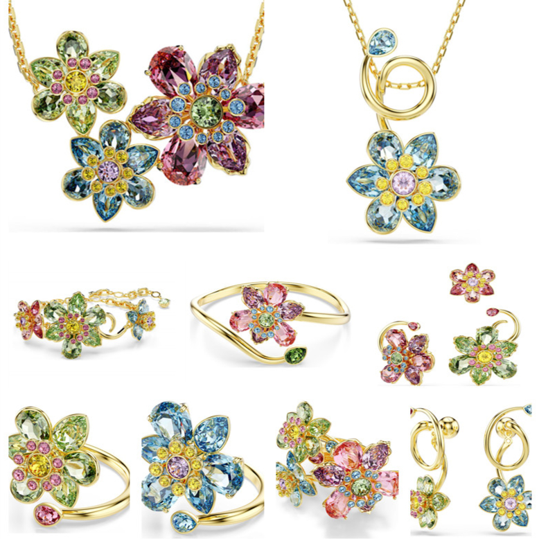 2025 summer luxury colorful Austria crystal flower designer necklace bracelet earrings ring bangle jewelry set 18k gold butterfly choker wedding necklaces