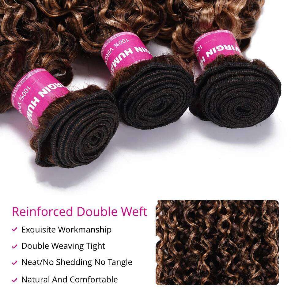 UNice Highlight Blonde Curly 2/3/4 100% Human Hair Lace Closure With Bundles Sew In Quick Weaves