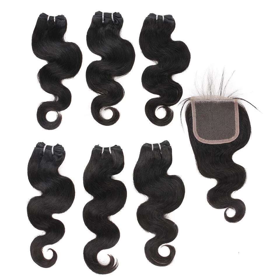 Brazilian Natural Remy 50g 4 Bundles Body Wave Human Hair With Transparent Lace Closure