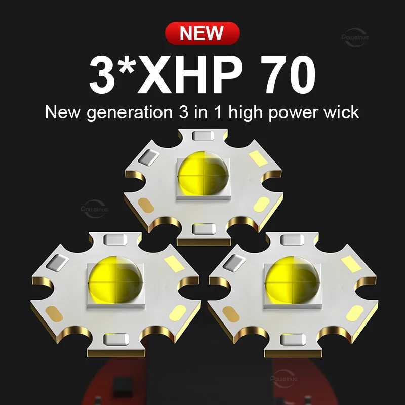 New 3*XHP70 Professional Diving Flashlight Rechargeable Diving Torch Underwater 100M IP8 Super Waterproof Underwater LanternXJ250609