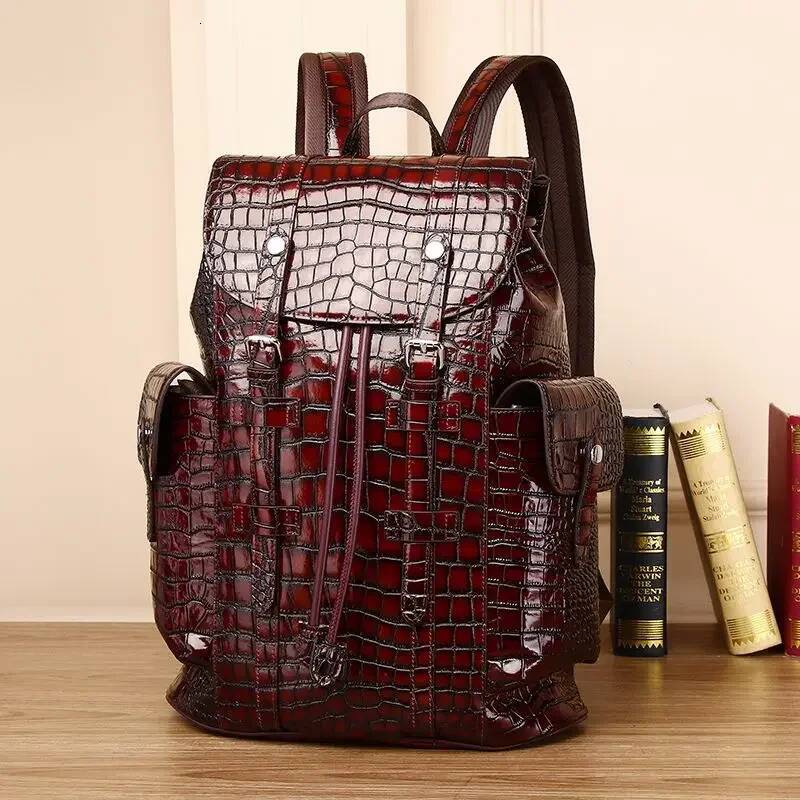 2024 New Brand Real Genuine Leather Men Alligator Backpacks Student Backpack Boy 15.6 Inch Computer Laptop Bag