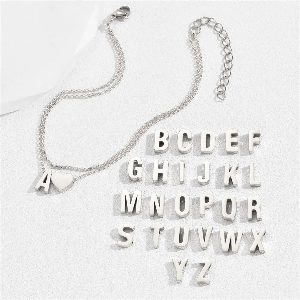 Boho 26 Letters A-Z Stainless Steel Chain Anklets For Women Simple Heart Ankle Bracelet Anklet Beach Jewelry Summer Accessories 250606