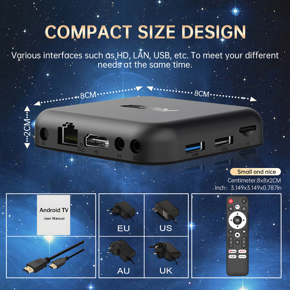 R69 RK3518 Android 14 Voice Remote TV Box 8G 16G 32G ROM 2G RAM 100M Ethernet Smart Media Player Full 4K Android Box Set Top Box
