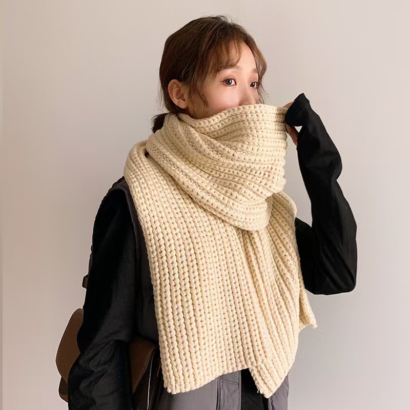T924 scarf women's autumn and winter Korean version all-match student winter knitted wool solid color young ladies thick warm scarf men