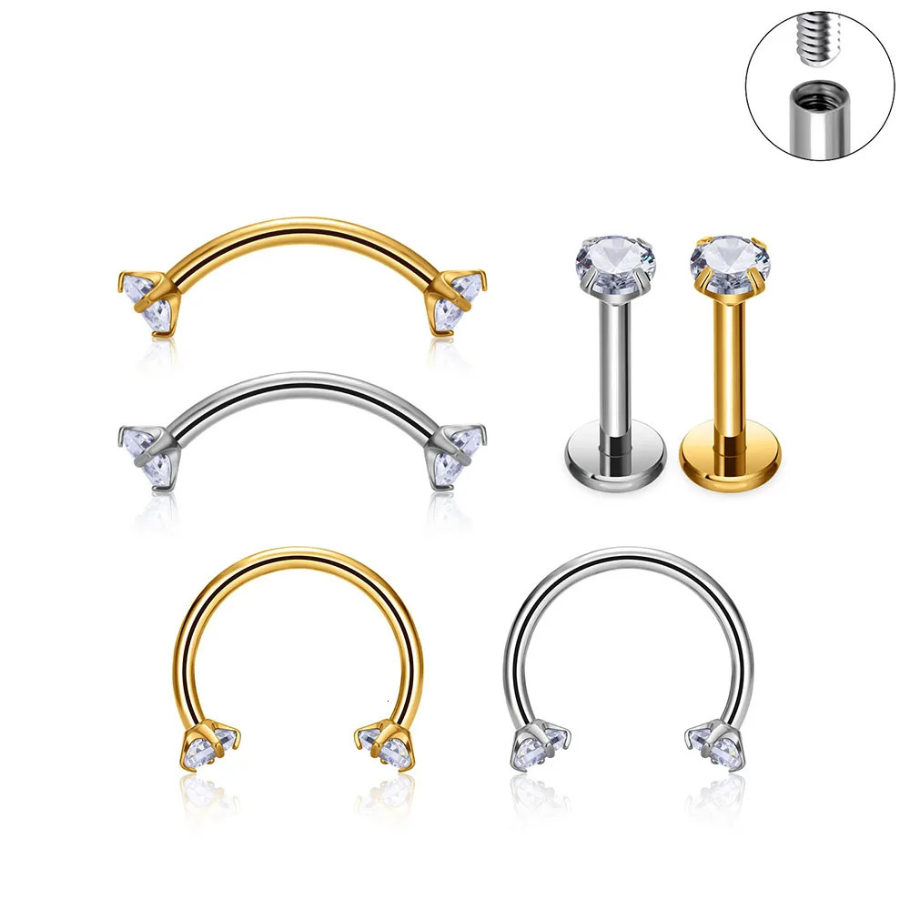 G23 Ear Cartilage Nail Nasal Septum Ring Eyebrow Bending Rod Head Four Claw Internal Thread Perforated Jewelry ear nail 250606