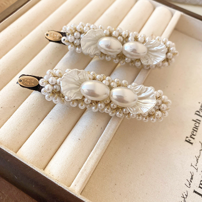 Vintage Inspired Faux Pearl Petal Duckbill Hair Clips Sweet French Style Side Updo Hair Accessories for Women