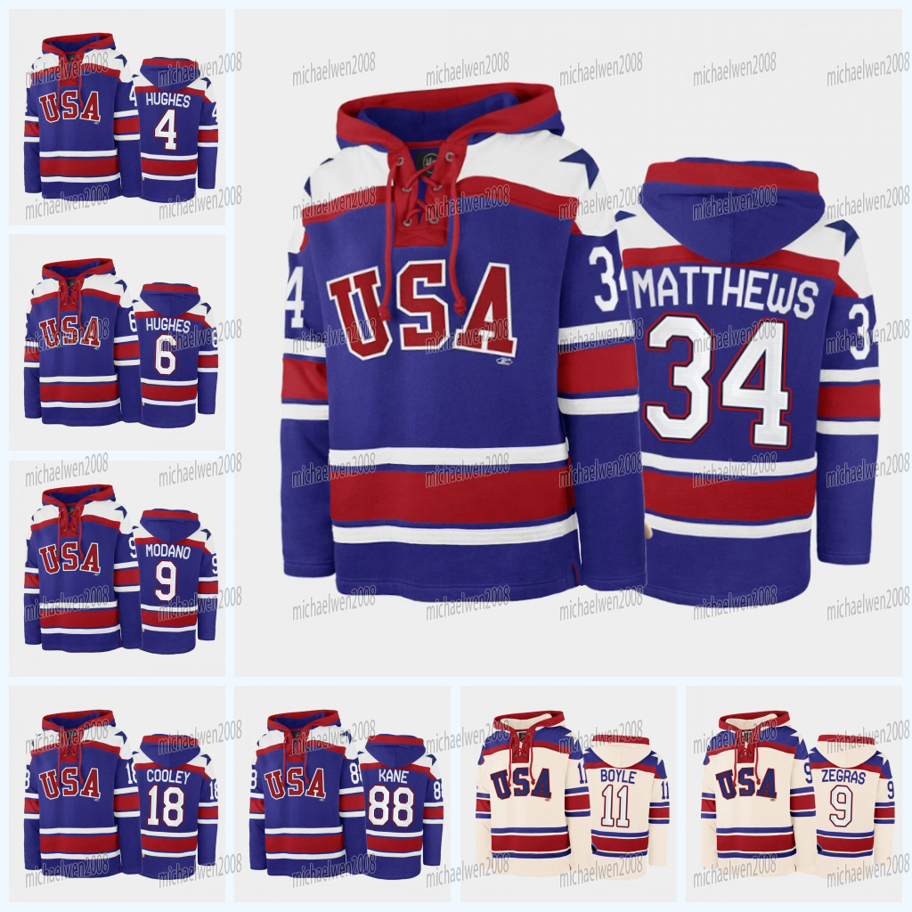 Personalized Custom USA Hoodie Hockey Jersey Cole Caufield Blake Wheeler Mike Modano Jack Hughes Matthew Boldy Patrick Kane Logan Cooley