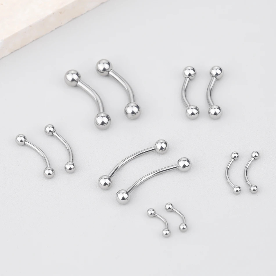 2PC Stainless Steel Eyebrow Piercing Externally Threaded Curved Barbell Banana Ring Body Jewelry 18G12G 250606