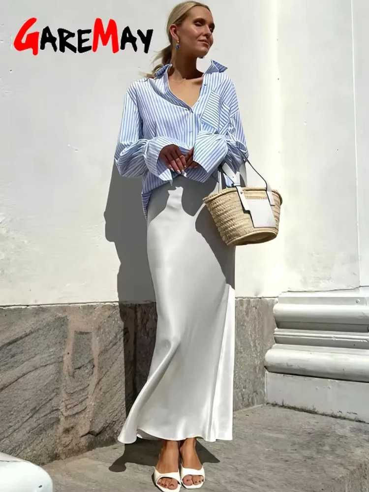 Womens Satin Skirt Brown A-line Elegant Vintage Women Midi Skirt Solid High Waist Autumn Winter Long Silk Skirts Black 2025 250529