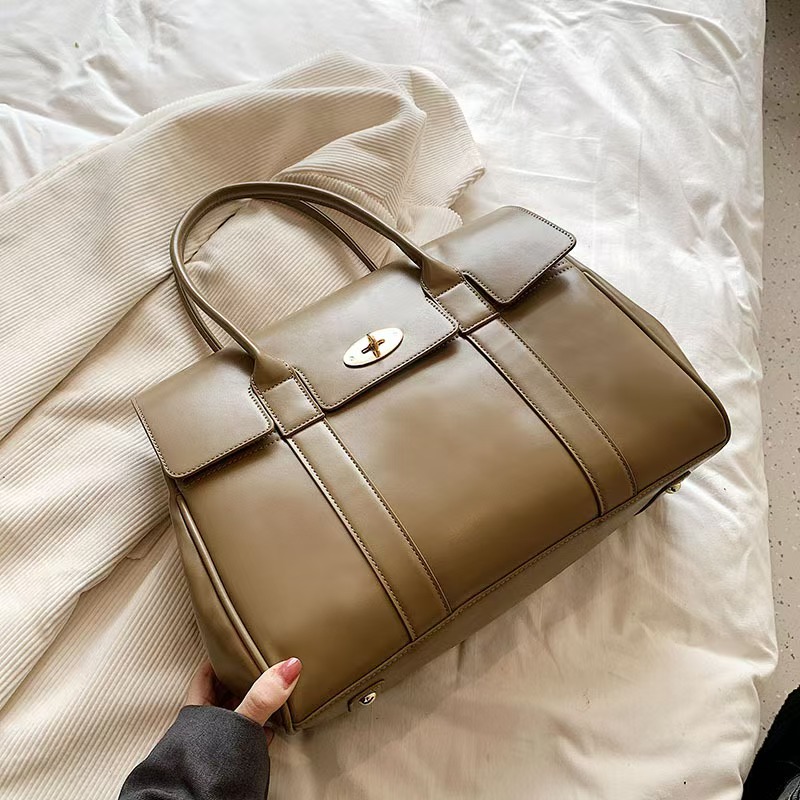 2024 Spring Genuine Leather Women Briefcase Female Versatile Shoulder Crossbody Bags Handbags Ladies Large Commute Totes Brown
