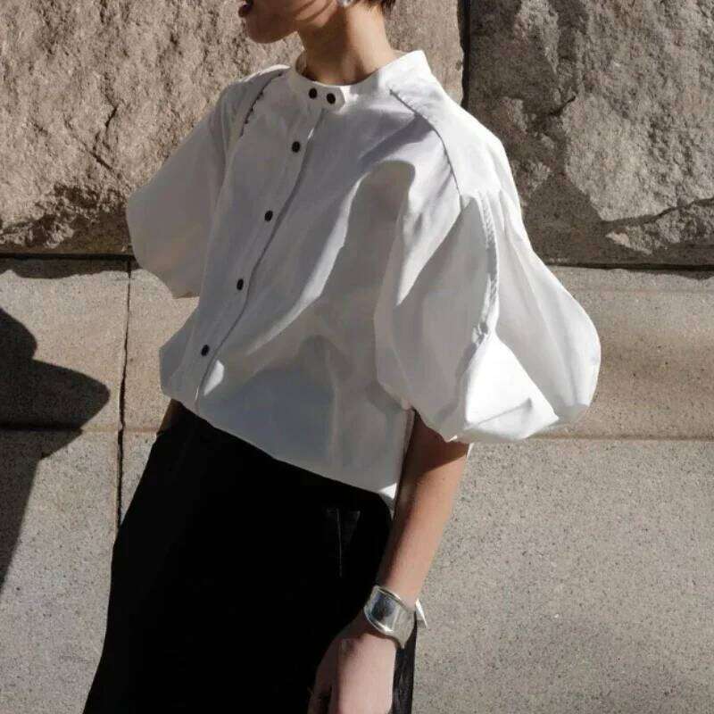 Neploe French Style Single Breasted Shirt Japanese Chic Romantic Women Top Spring Loose Thin Stand Collar Blusas