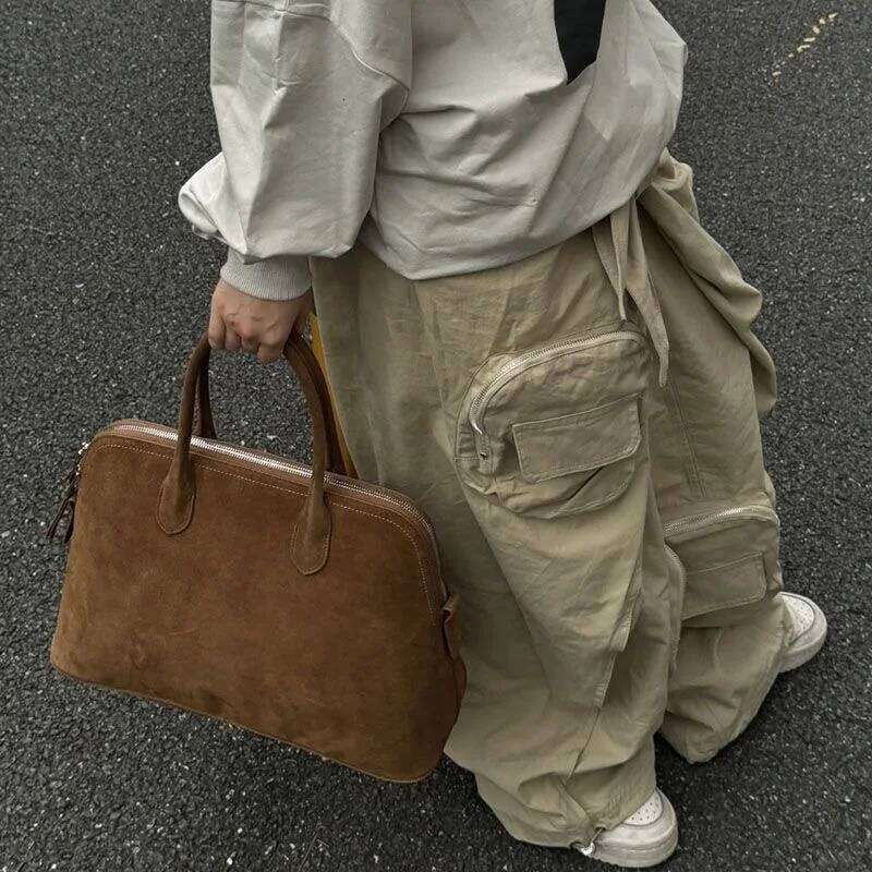 New Brown Tote Women's Retro Suede Large Capacity Shoulder Belt Buckle Design Ladies Underarm Commuter Bag