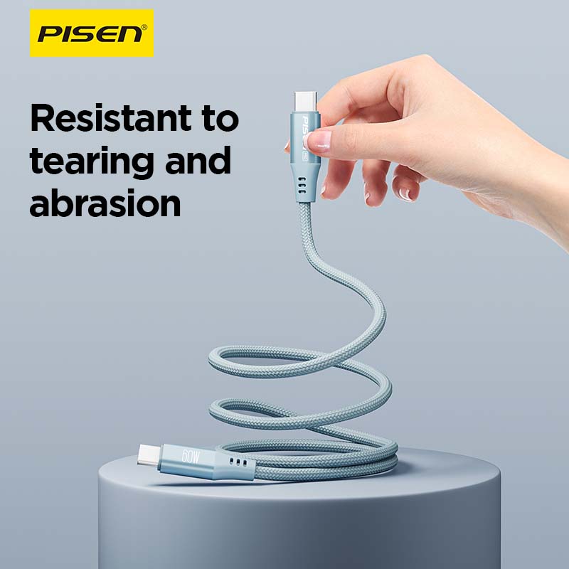 Pisen 40 inch Magnetic Fast Charging Cable USB-C To C 60W PD Quick Charge For Apple 15 Series Nylon Braided Durable Auto-Attach Storage