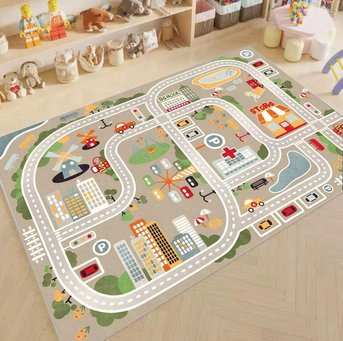 Road Traffic System Carpet Living Room Childrens Bedroom Decoration Floor Rugs Cartoon Road Play Mat Soft Tatami Mats Non-slip y2506098I0E