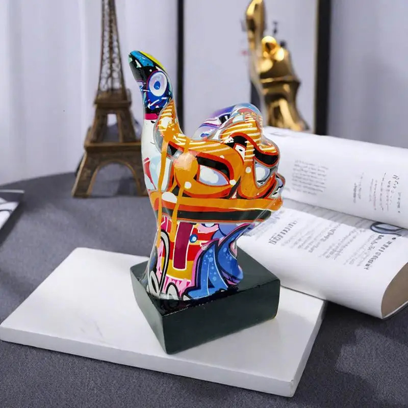 Graffiti Hand Gesture Ornament Art And Crafts Resin Statue Desktop Ring A Living Room Home Decoration 250609