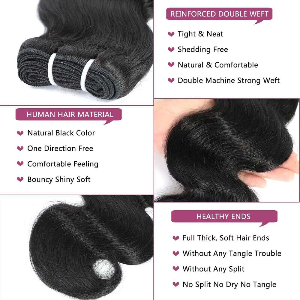 3PCS Natural Color 3 Human Hair Bundles 100% Unprocessed Body Wave