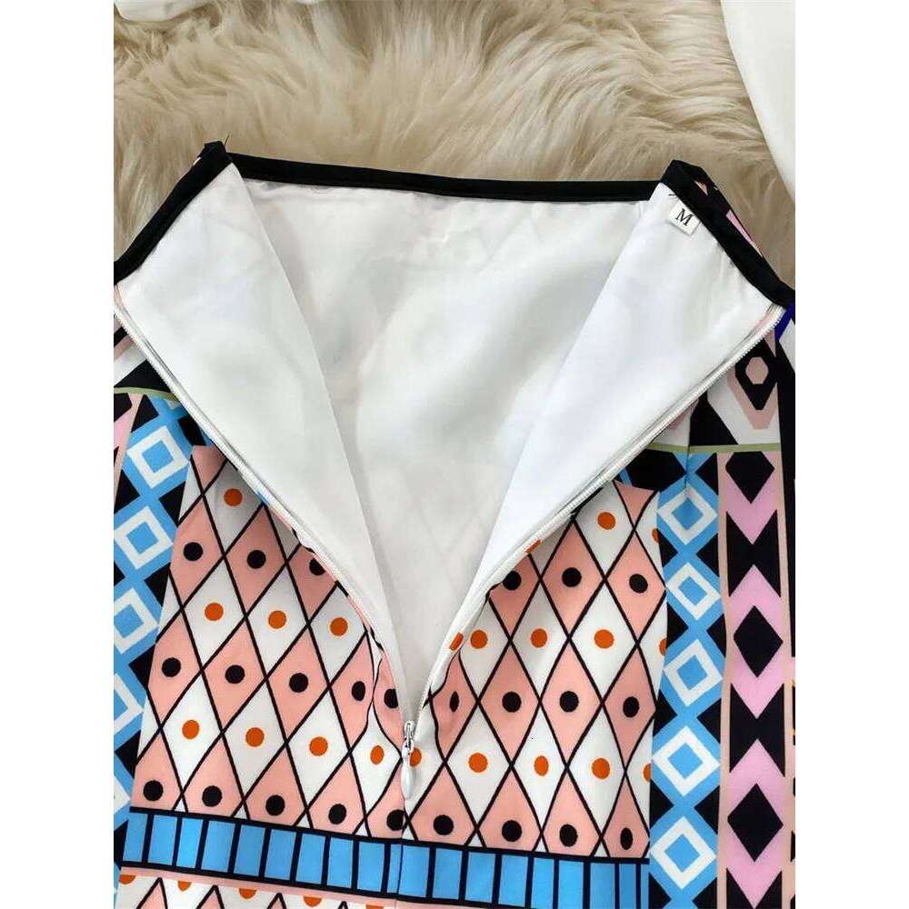 New Fashion Runway Summer Suit Women's Horse Geometry Print Blouse And A Line Pocket Buttons Skirt 2 Two Pieces Set