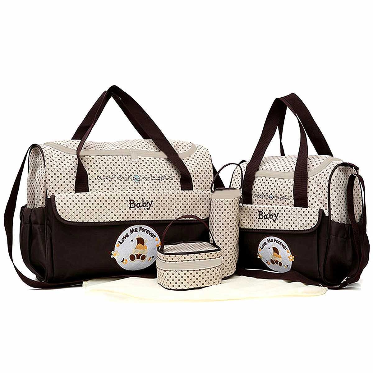 Five-piece set Mommy bag large capacity bear cartoon polka dot pattern one shoulder oblique span bag Mom bag diaper bag y250609TN33