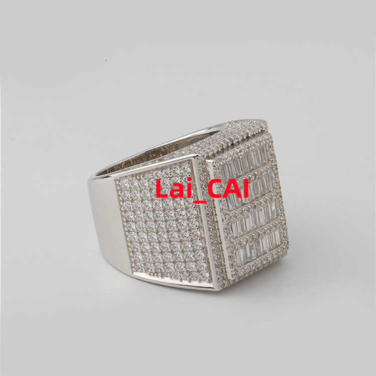 LUCK Hiphop Custom Vvs Iced Out Baguette Moissanite Pass Diamond Test 925 Silver Hip Hop Ring Fine Jewelry Men Hip Hop Style