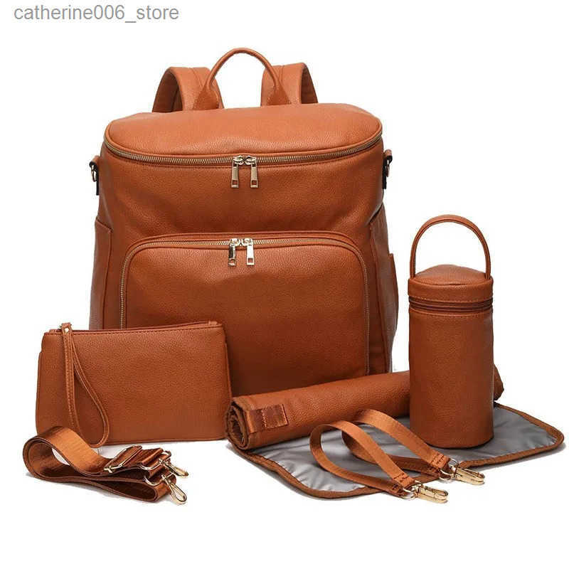 PU Leather Diaper Bag Backpack Large Capacity Travel Carry Bag Maternity Bag Stroller Organizer Nappy Changing Bags Diaper pad y2506098MQ0